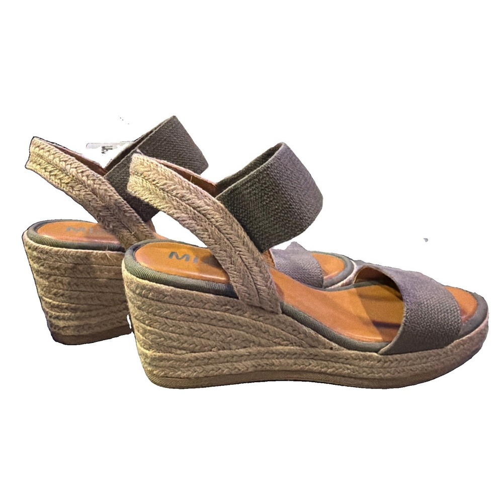 MIA Brittni Womens 9 Khaki Espadrille Wedge Sandals Cushioned Footbed Stretch